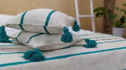 Couverture marocaine à pompons en laine + 2 housses de coussin - KENZA & CO